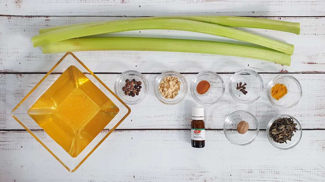 Macerat de rubarbă cu miere, ceai verde, mentă și diverse condimente, foto 1