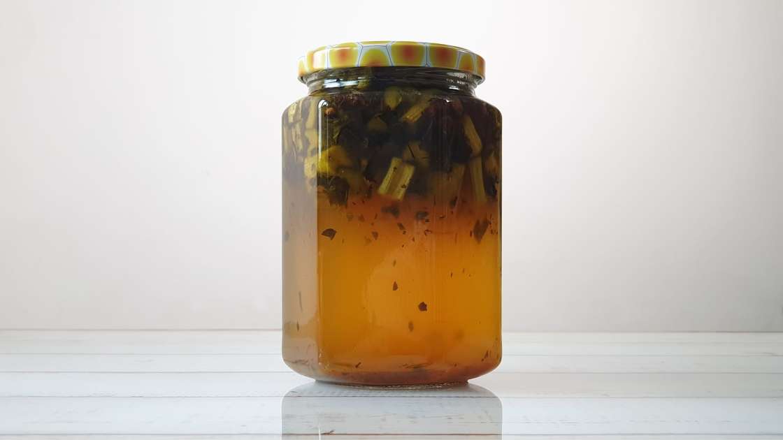 Macerat de rubarbă cu miere, ceai verde, mentă și diverse condimente, foto 8