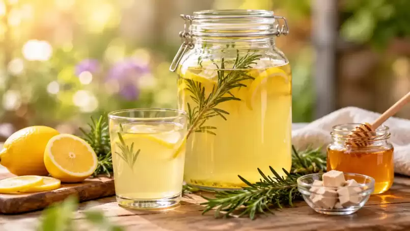Apă fermentată de rozmarin cu miere și lămâie – din infuzie la cald