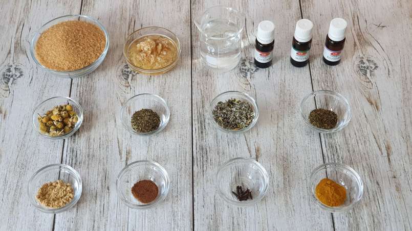 Dropsuri pentru dureri de gât și tuse cu ghimbir, uleiuri esențiale și alte ingrediente naturale, foto 2